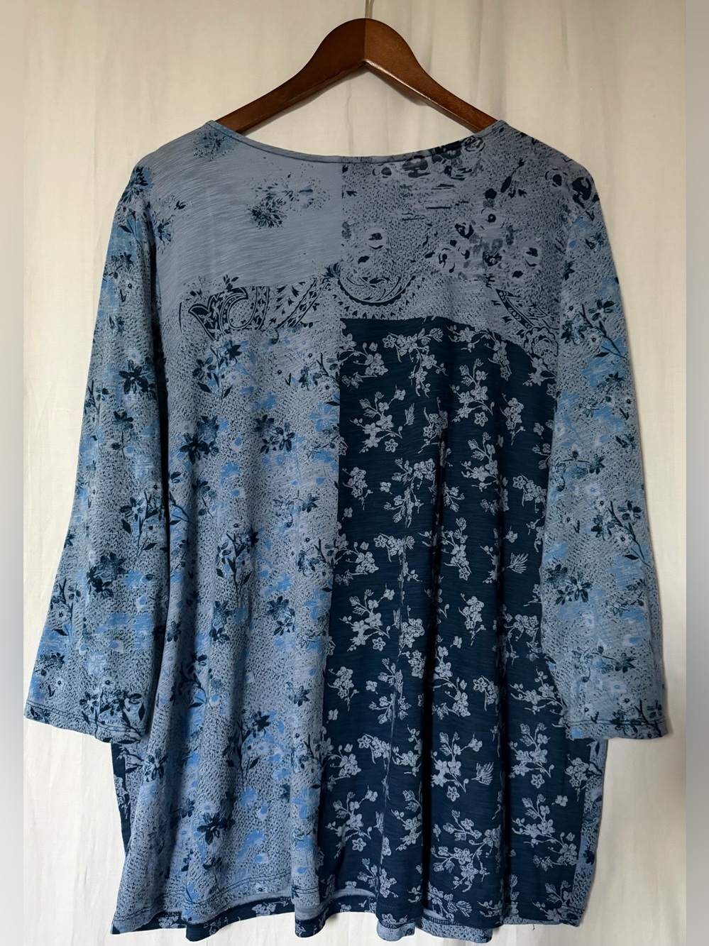 Lucky Brand The Madeline Floral Print Tee Top color-blocked Blue 3/4 Sleeves- 3X - Picture 4 of 8